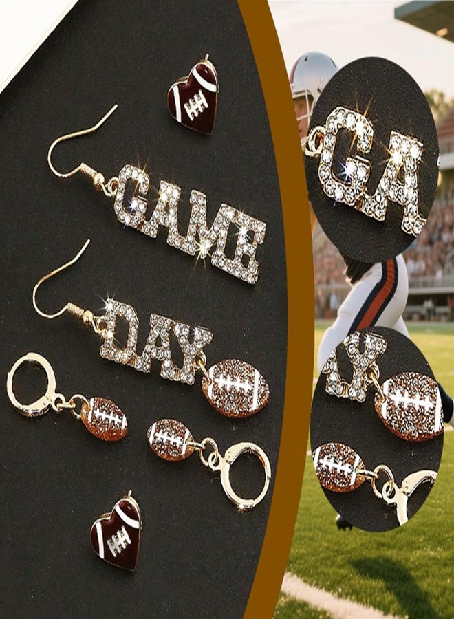 Xeyau Football Earrings for Women Football Mom Game Day Earring Accessorie Outfits Shirts Set Fall Sport Jewelry Cute Sport Stud Earrings (Brown-Set) - Image 5